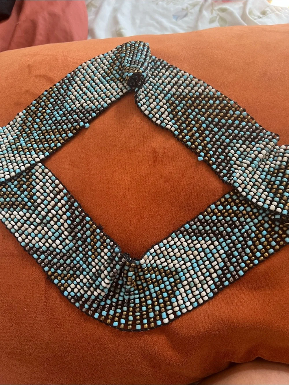 Hand-Beaded Blue and White Men's belt - Turquoise Pattern me